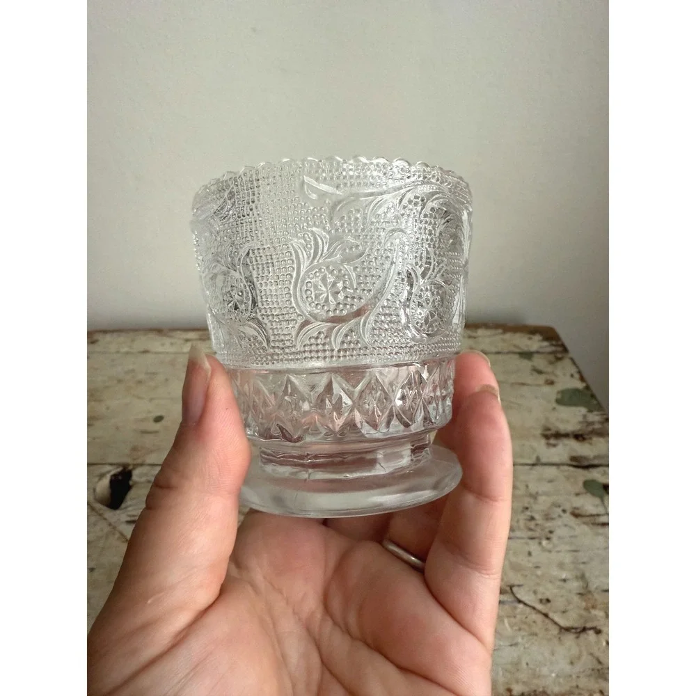 Vintage EAPG Clear Pressed Glass Spooner Floral Scroll Scalloped Rim